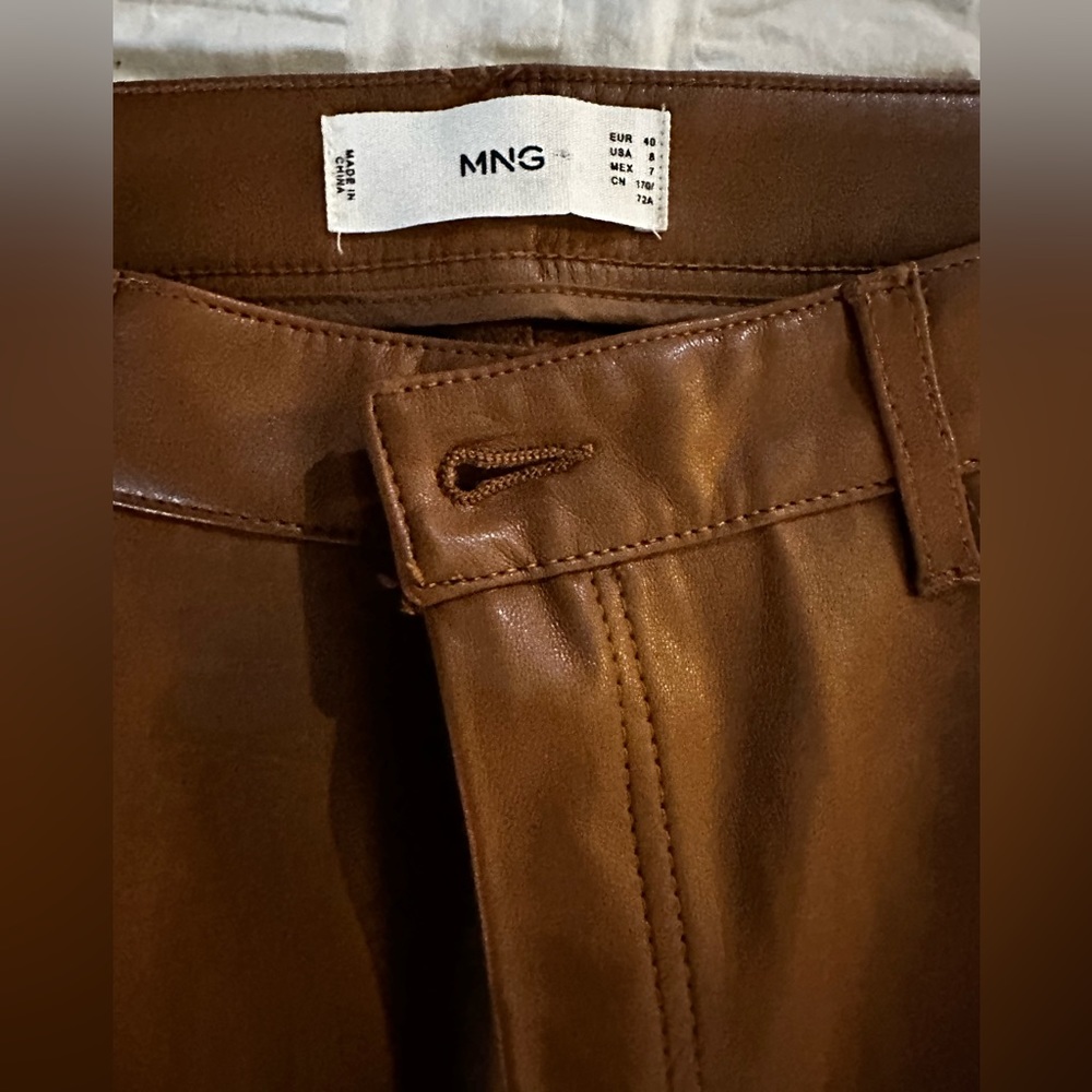 New Mango 8 brown faux leather straight pants